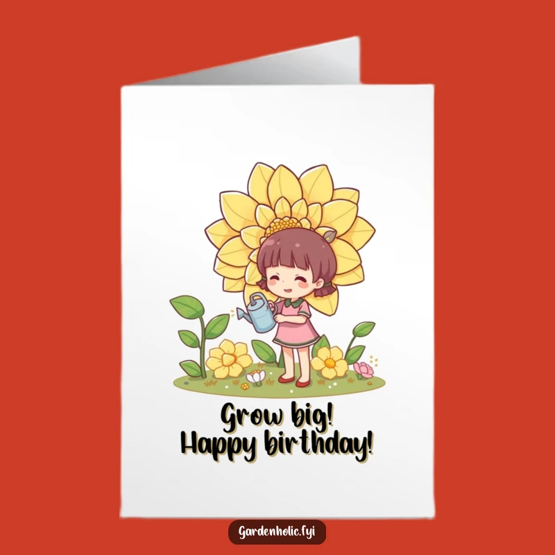 Free Printable Birthday Card: Blooming Flower, Tiny Watering Can, Funny DIY Gift