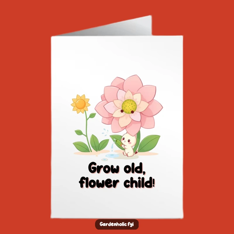 Free Printable Birthday Card: Happy Creature, Giant Flower, Funny Downloadable Gift