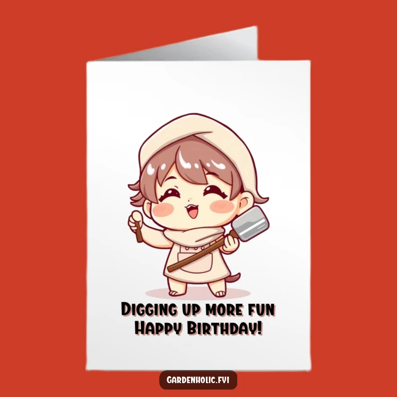 Free Printable Birthday Card: Playful Gardener Trowel Pose for a Funny Garden Celebration