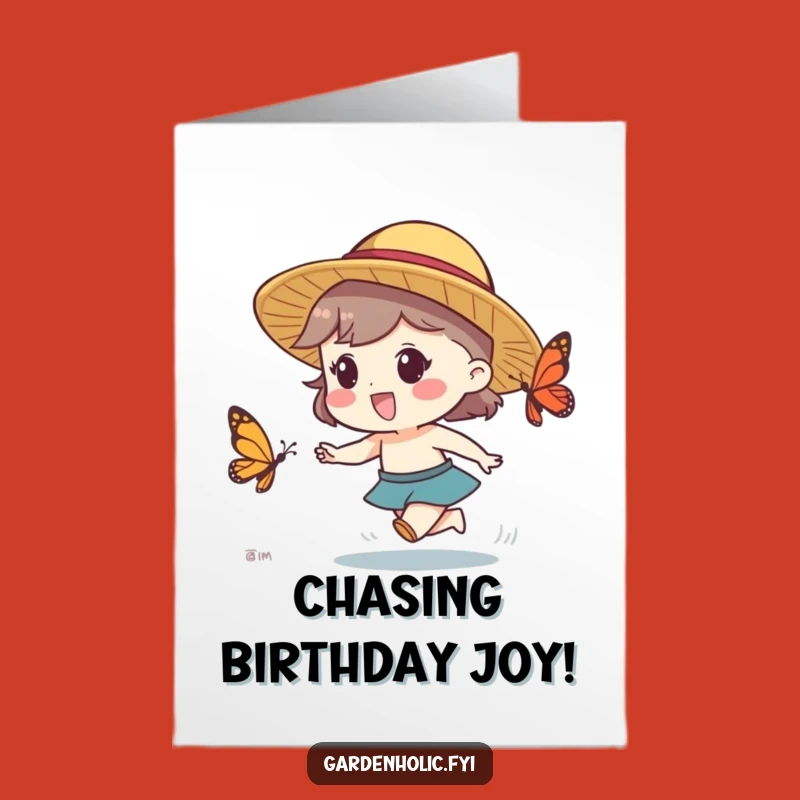 Free Printable Birthday Card: Straw Hat Pal Chasing Fun - Downloadable Laughs