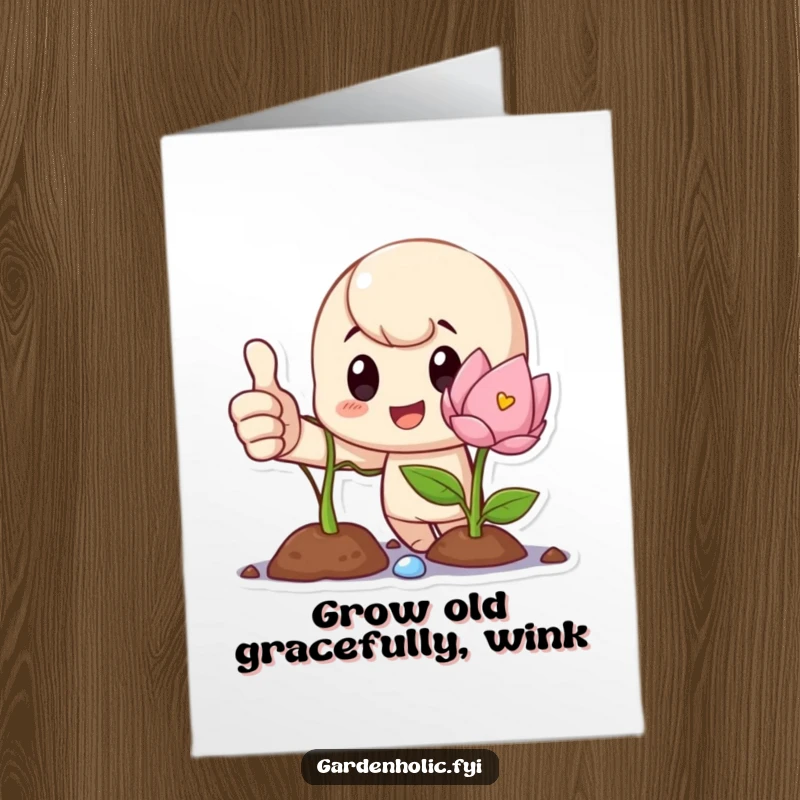 Funny Free Printable Birthday Card: A character gives a proud thumbs up next to a vibrant, blooming sprout.