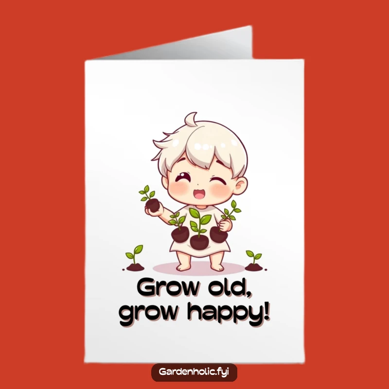 Funny Free Printable Birthday: Gardener Juggling Seedlings Card Downloadable Gift