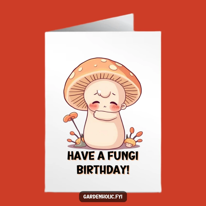 Free Printable Birthday Card: Hugging Mushroom Character, Cozy Downloadable Greeting for a Warm Celebration
