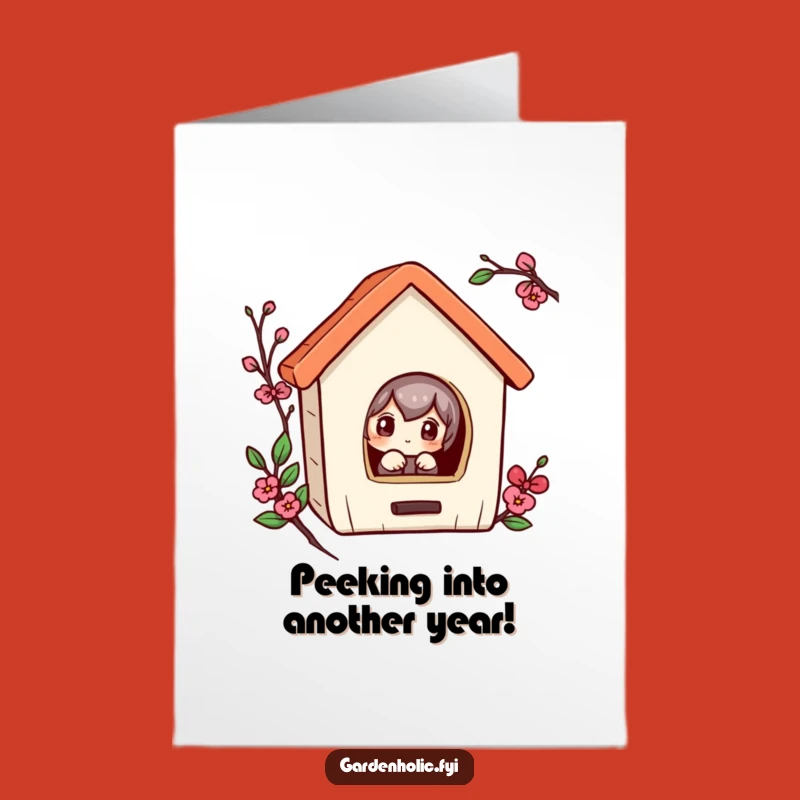 Free Printable Birthday Card: Curious Character Peeking, Funny Downloadable Greeting for a Quirky Friend