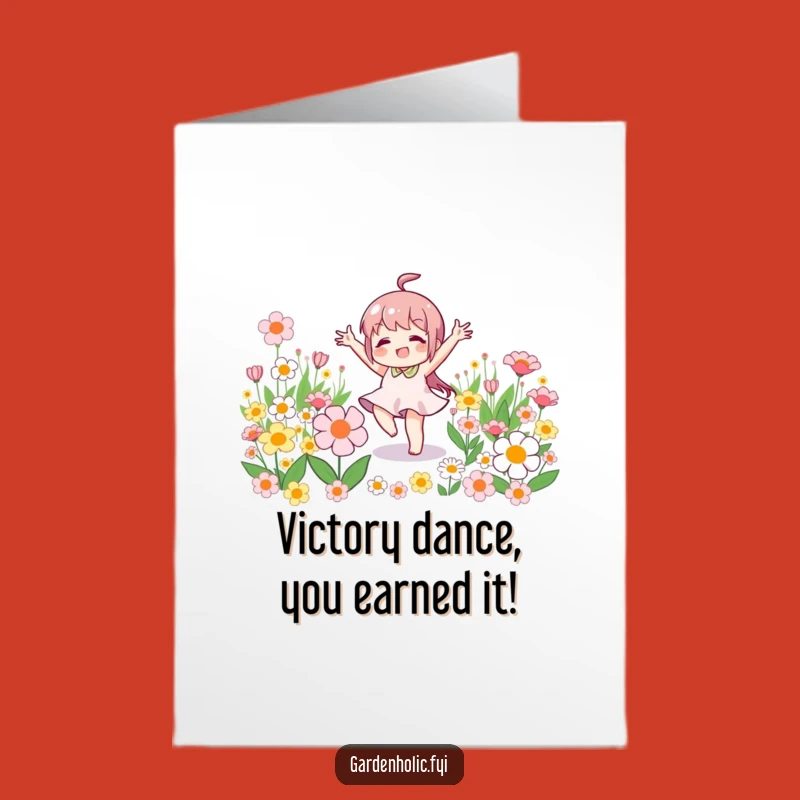 Free Printable Congrats Card: Funny Little Character Dancing, Celebrate Victorious Moments!