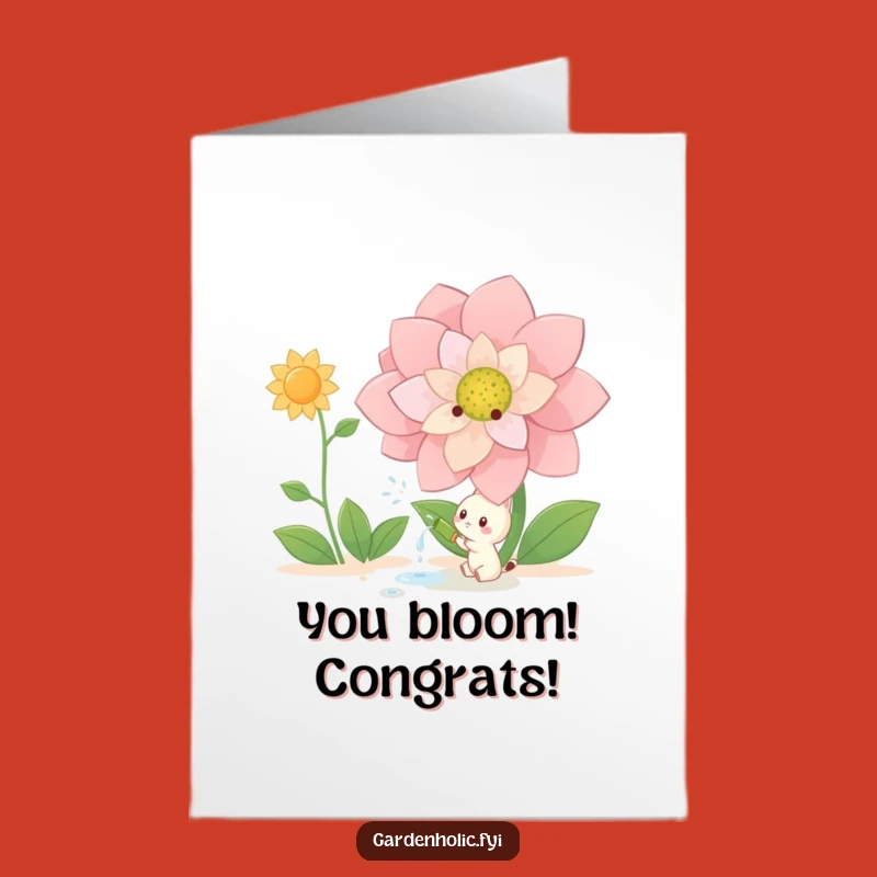 Free Printable Congrats Card: Happy Creature, Big Flower, Humorous Downloadable Gift