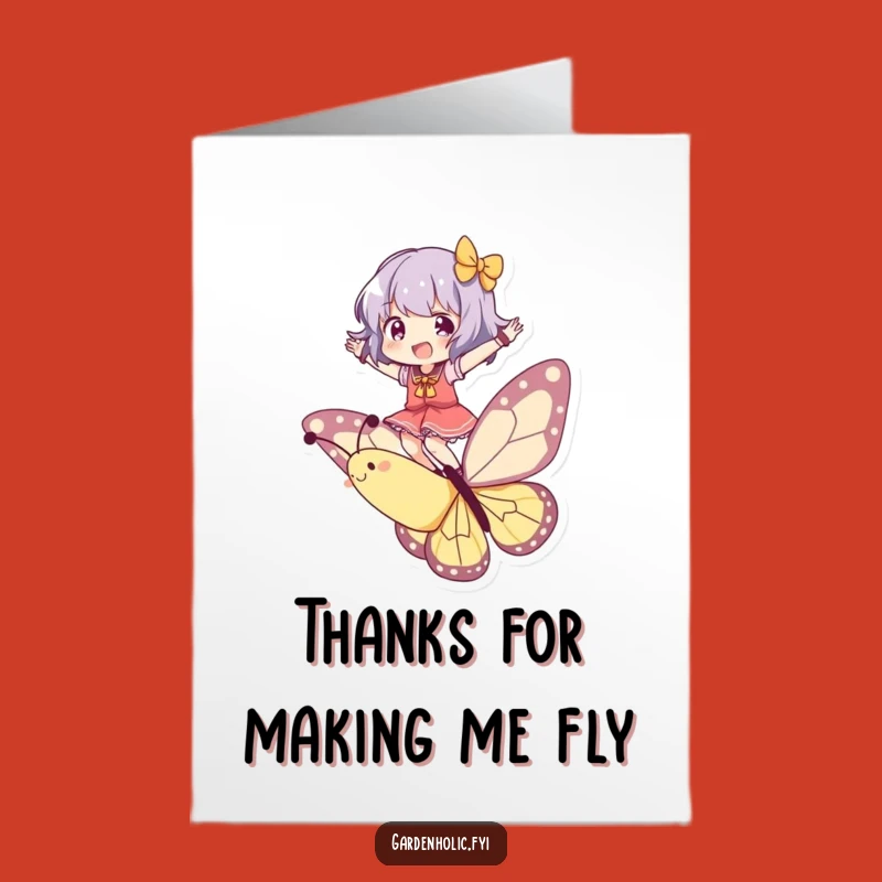 Free Printable Thank You Card: Butterfly Balancing Character, Sweet Downloadable Greeting for Lighthearted Thanks