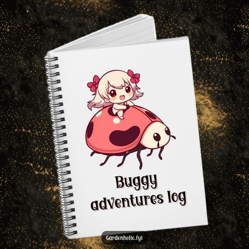 Funny Notebook: A character happily rides a giant ladybug, perfect for jotting down adventures with humor.