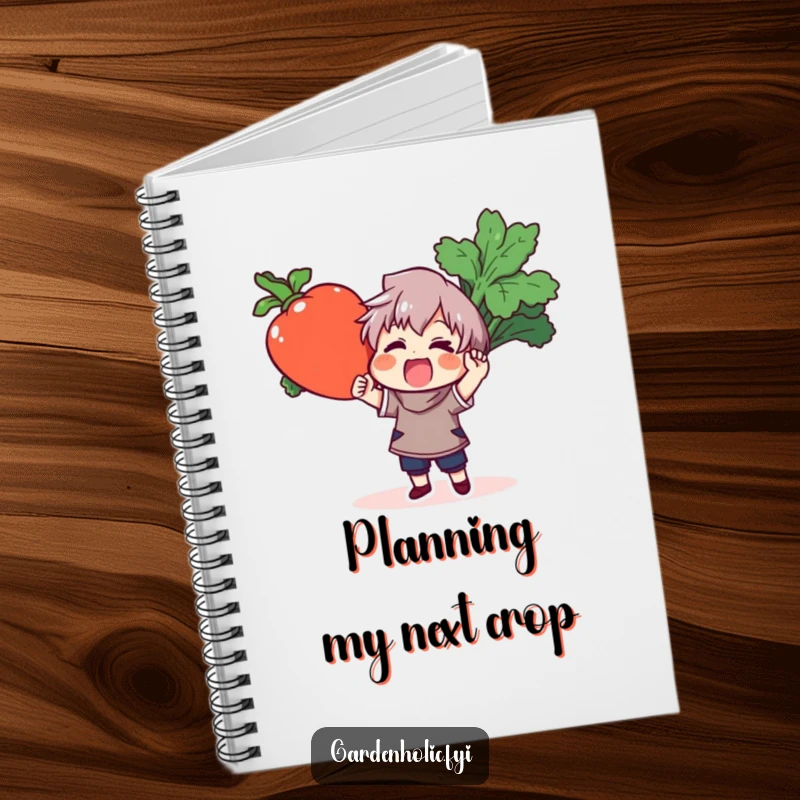 Funny notebook featuring an excited character showcasing a massive, colorful vegetable on the cover, perfect for notes and lists.
