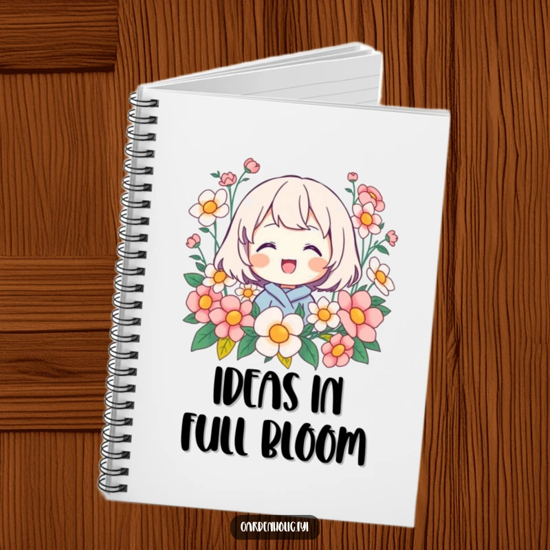 Funny notebook featuring a happy character beaming amidst blooming flowers, perfect for jotting down joyful thoughts and ideas.