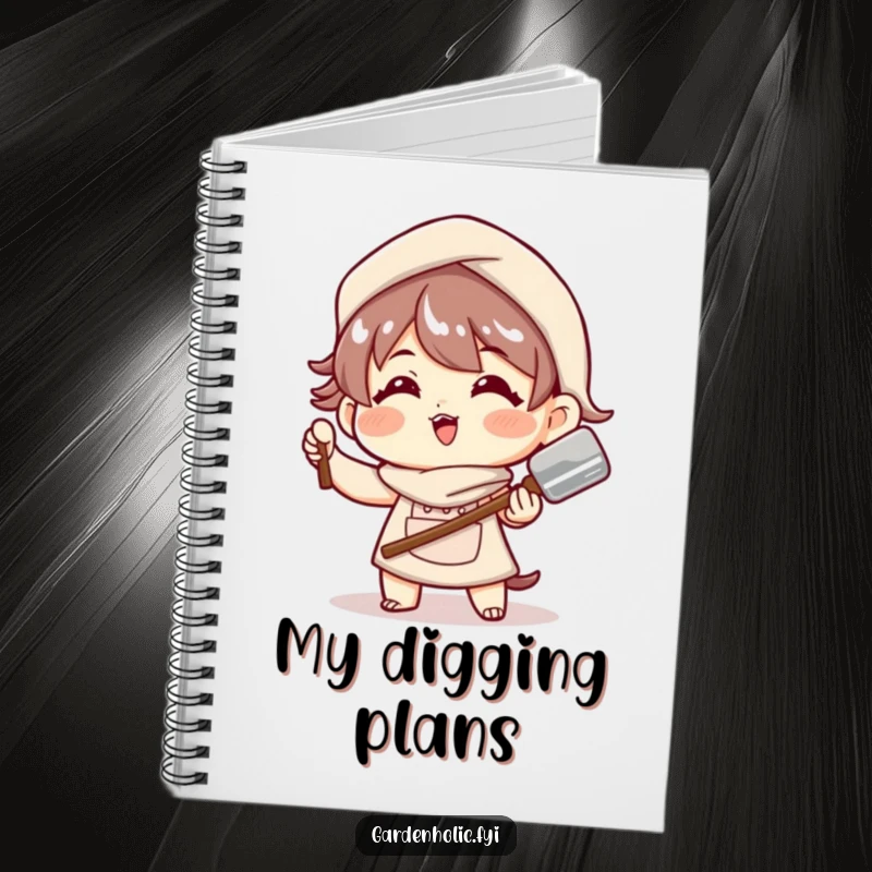 Funny Notebook: A character poses playfully with a trowel, perfect for jotting down garden plans with humor.