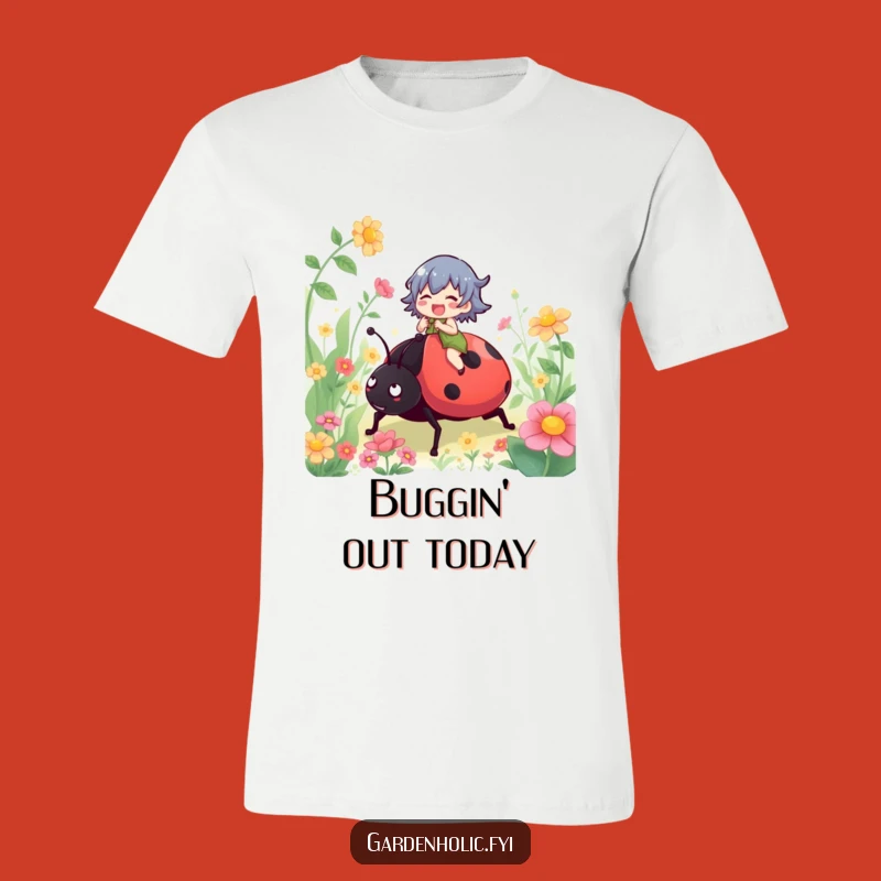 Funny Ladybug Rider T-Shirt: Gleeful Character's Garden Journey, Ideal Funny Gift