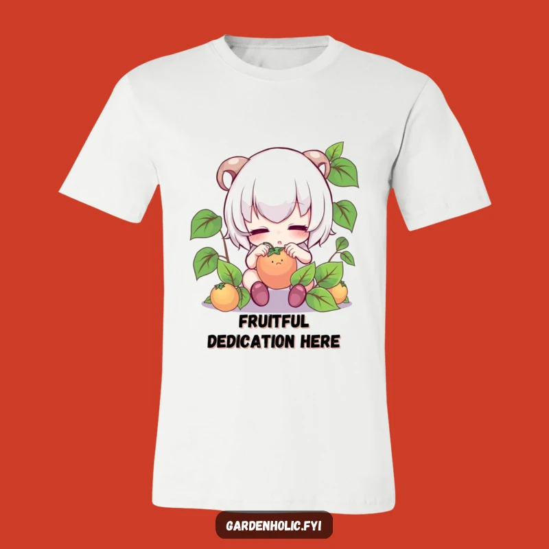 Funny Gardener Tee: Cute Character's Intense Focus on Tiny Fruit