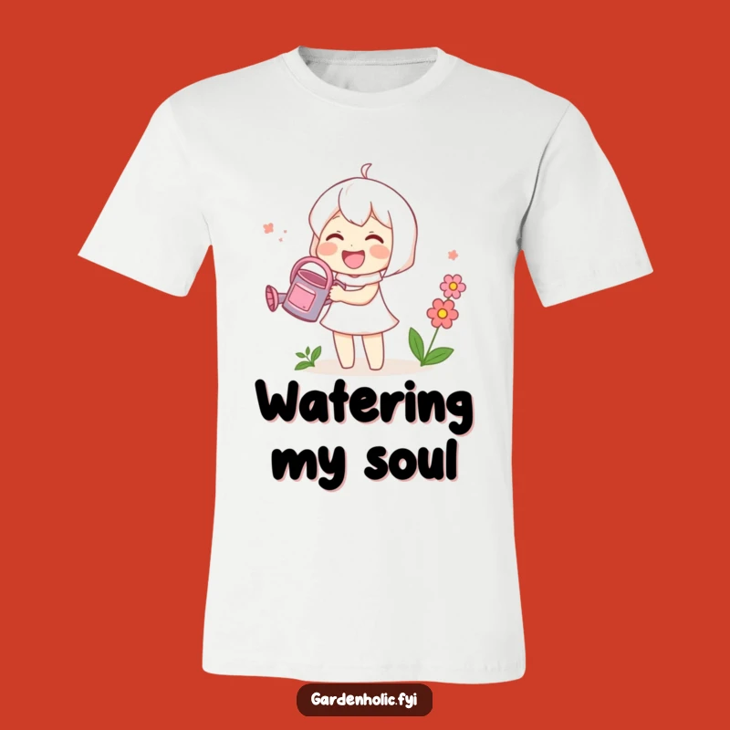Funny Cute Blooming T-Shirt: Joyful Character Watering Plants, Hilarious Gift for Garden Enthusiasts