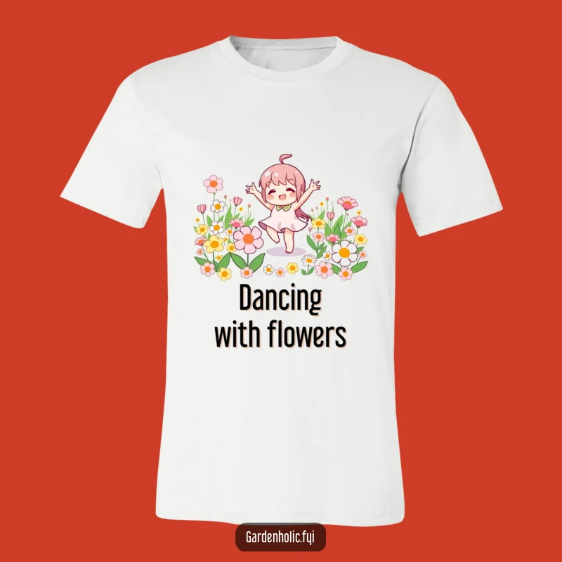 Funny Victory Dance T-Shirt: Character Among Flowers, Hilarious Gift for Celebrators