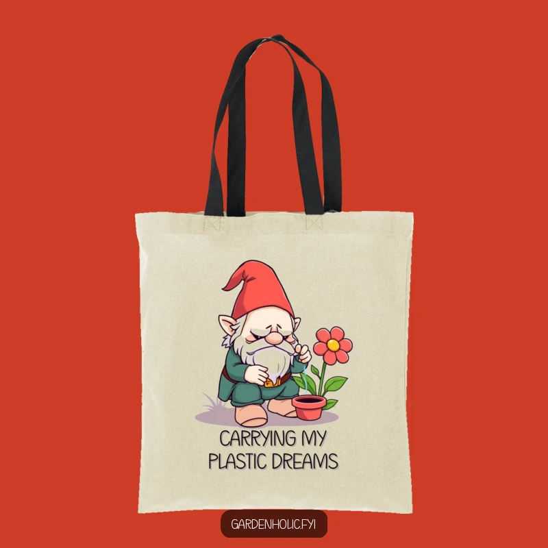 Funny Grumpy Gnome Tote Bag: Hilarious Garden Accessory Gift for Plastic Flower Enthusiasts